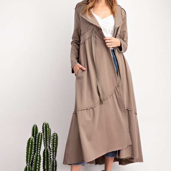 Easel NWT soft terry knit long cardi in sage grey - Picture 3 of 5